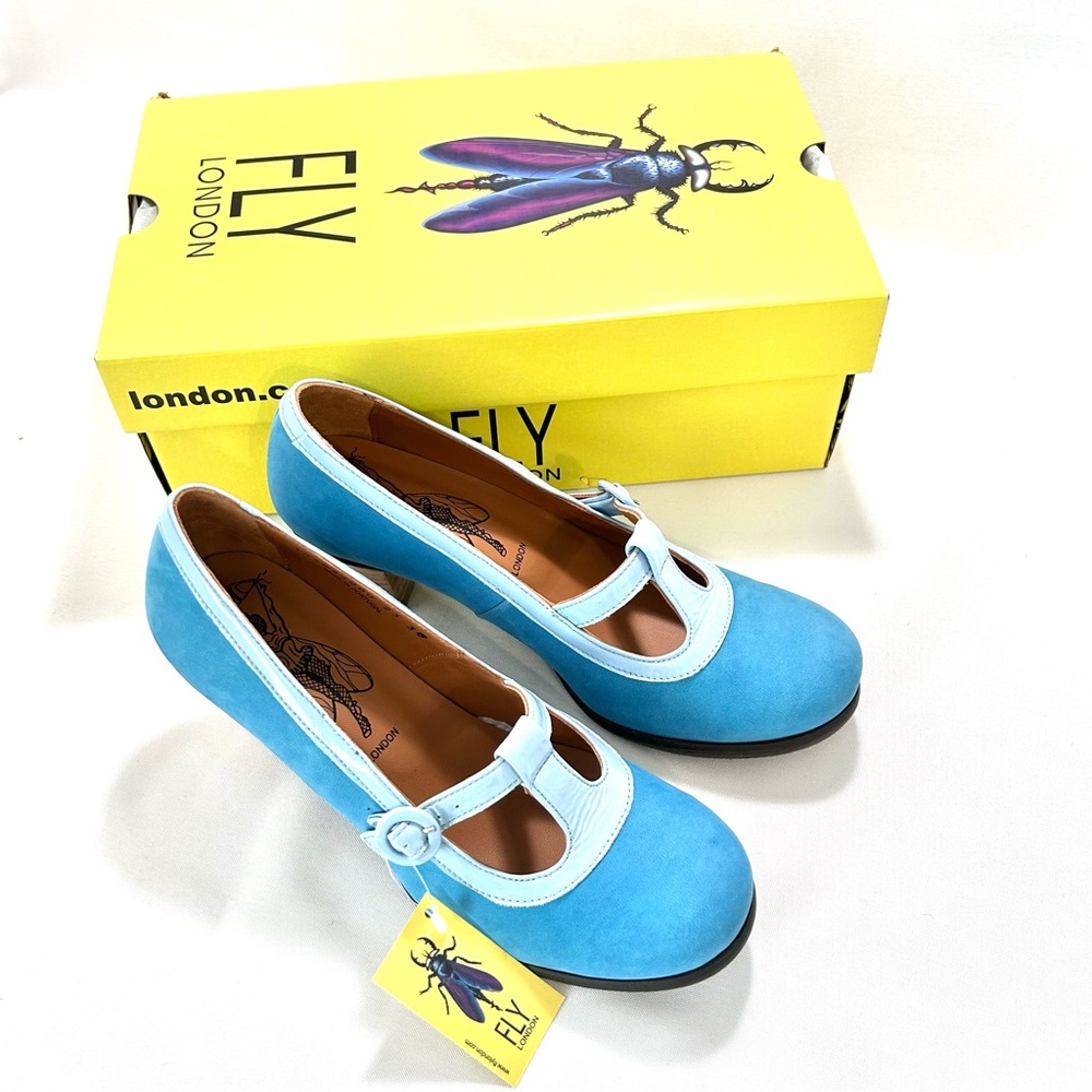 Fly London Womens Begi BEGI085FLY Blue Leather Pumps Heels Shoes Size 38 (7-7.5)